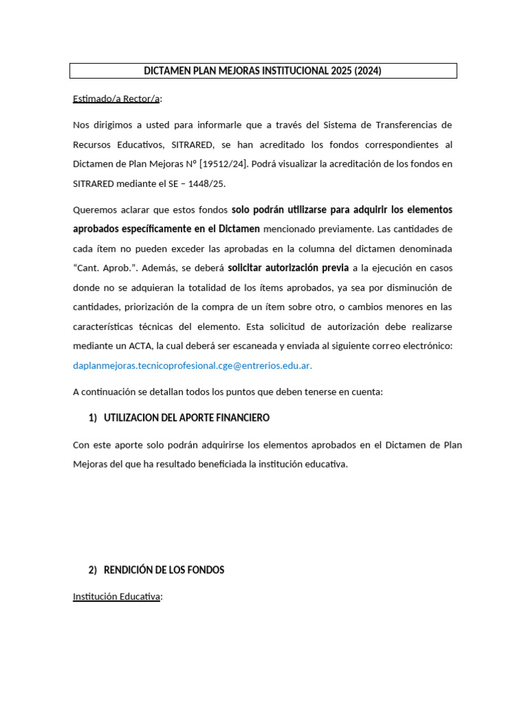 Instructivo Ejecucion Dictamen Pmi 2025 | PDF | Presupuesto