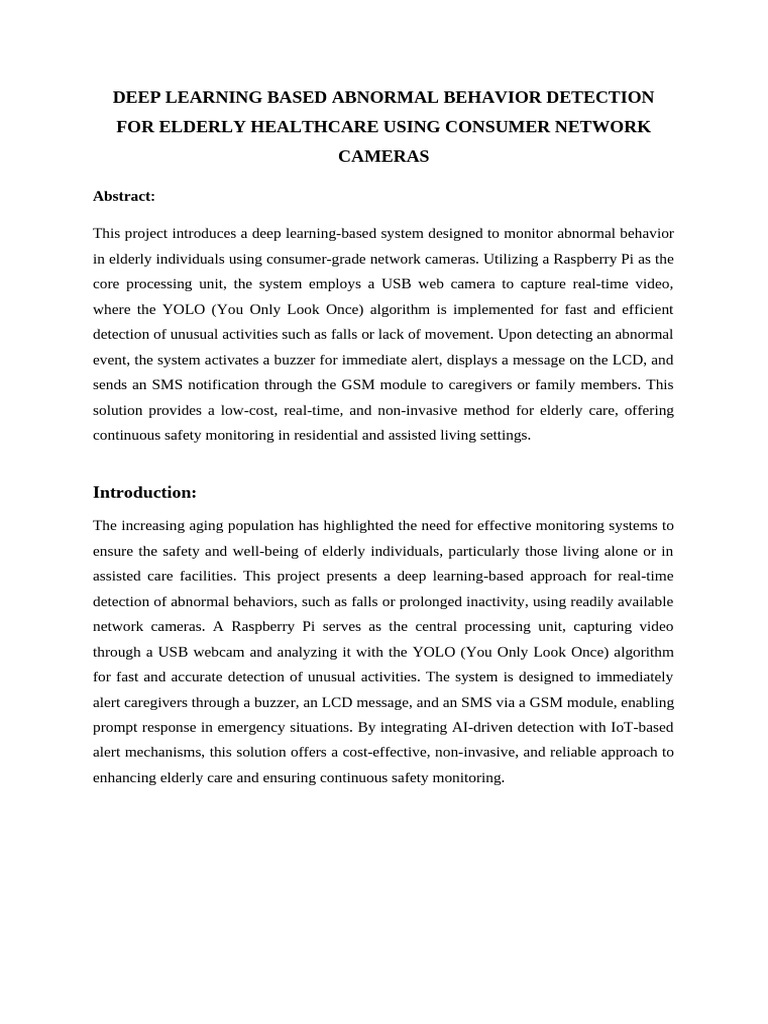 Deep Learning Based Abnormal Behavior Detection For Elderly Healthcare ...