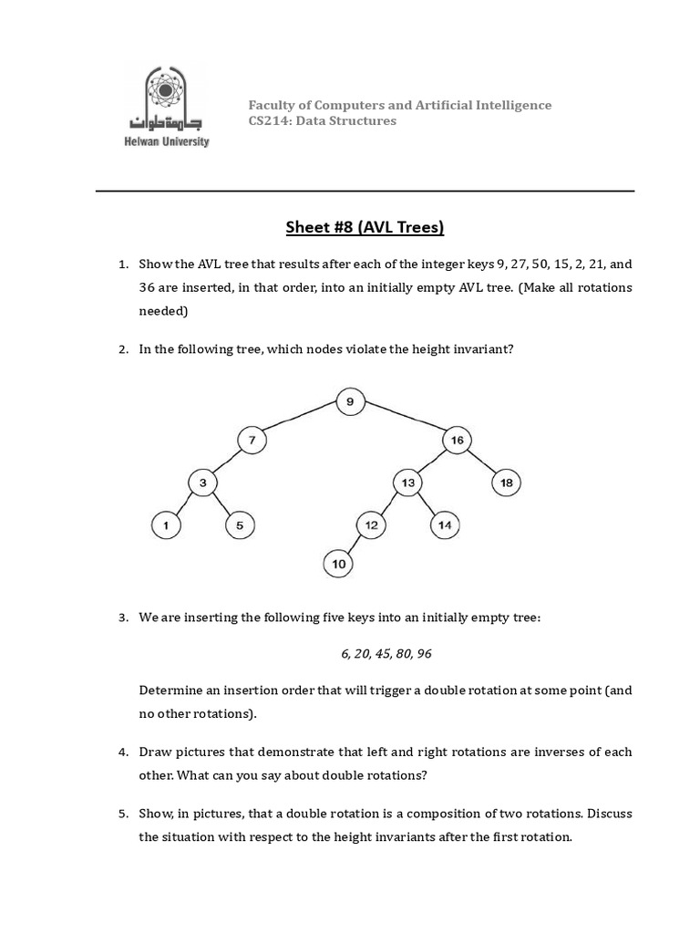 Sheet 8 AVL Trees | PDF