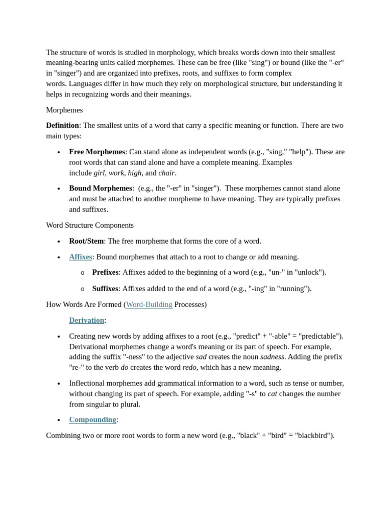 The Structure of Words | PDF | Word | Morphology (Linguistics)