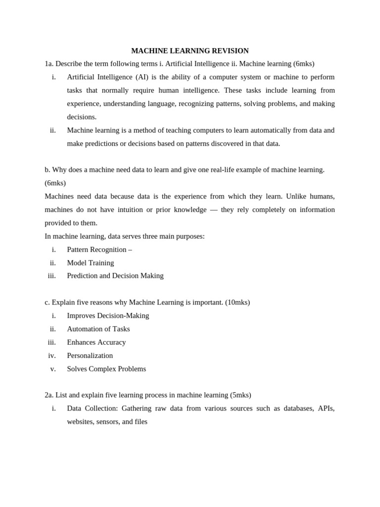Machine Learning Revision | PDF | Machine Learning | Artificial ...