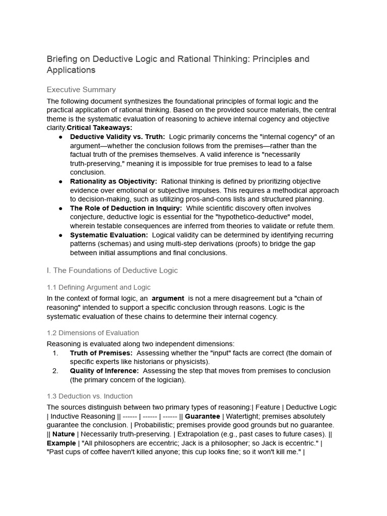 Briefing On Deductive Logic and Rational Thinking - Principles and ...