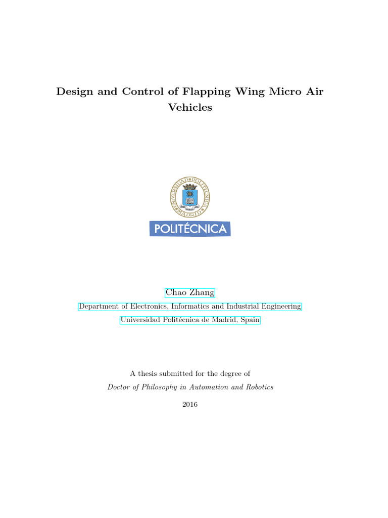 (Thesis Flight) Design&Control of Flapping Wing Micro Air Vehicles-2016 ...