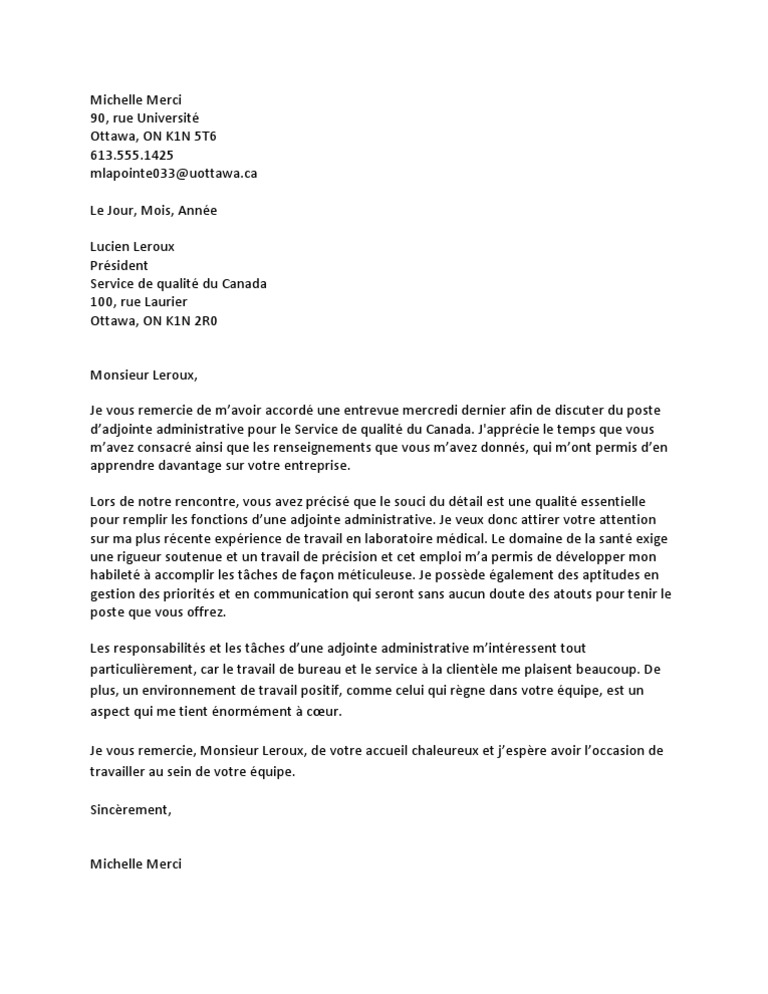 Lettre De Remerciement Pdf