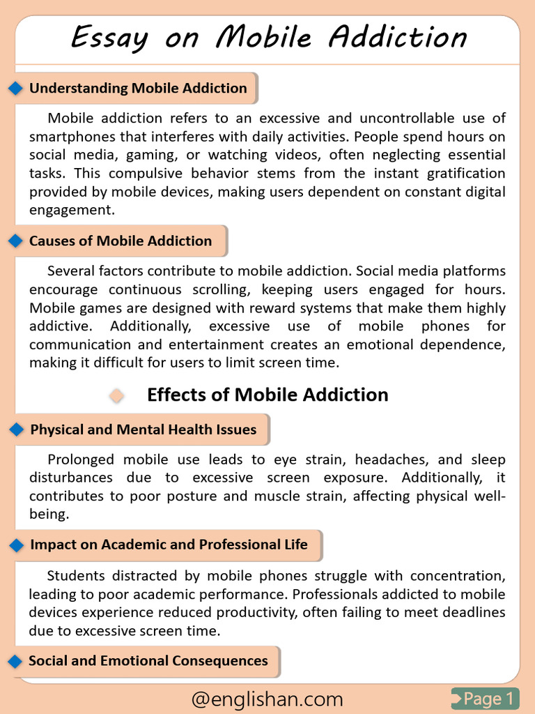 Essay On Mobile Addiction PDF | PDF | Psychological Concepts | Social ...
