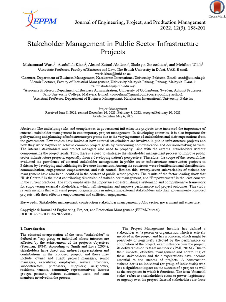 Stakeholder Management in Public Sector Infrastructure Projects | PDF ...