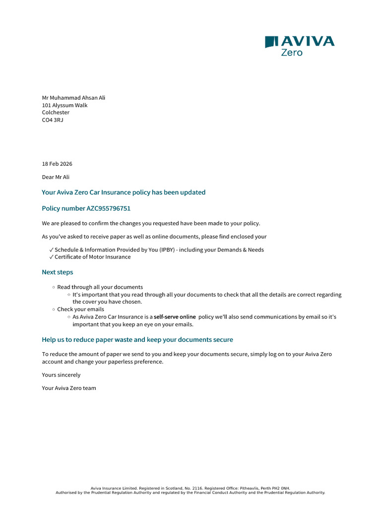 Policy Amendment Letter | PDF