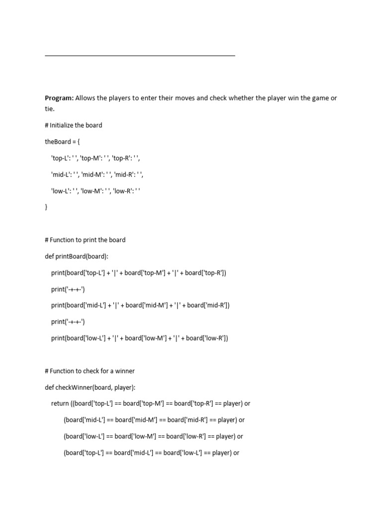 Tic Tac Toe Code | PDF