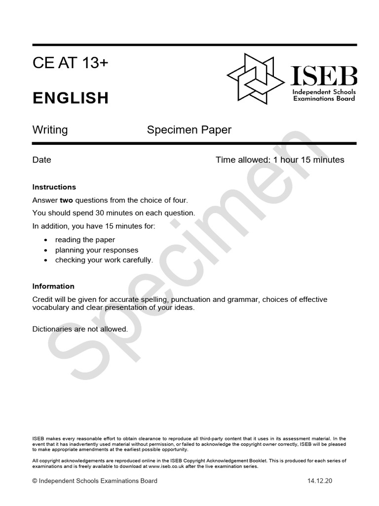 Specimen Ce 13 English Writing 2022 | PDF