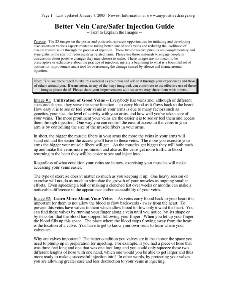 Better Vein Care/Safer Injection Guide | PDF | Syringe | Naloxone
