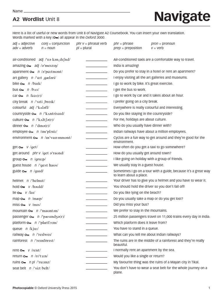 Word List Unit 8 | PDF