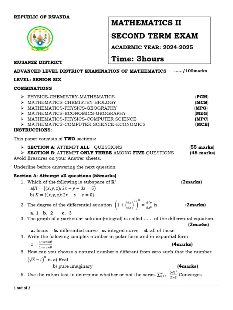 s6 Core Math Exam 2025 | PDF