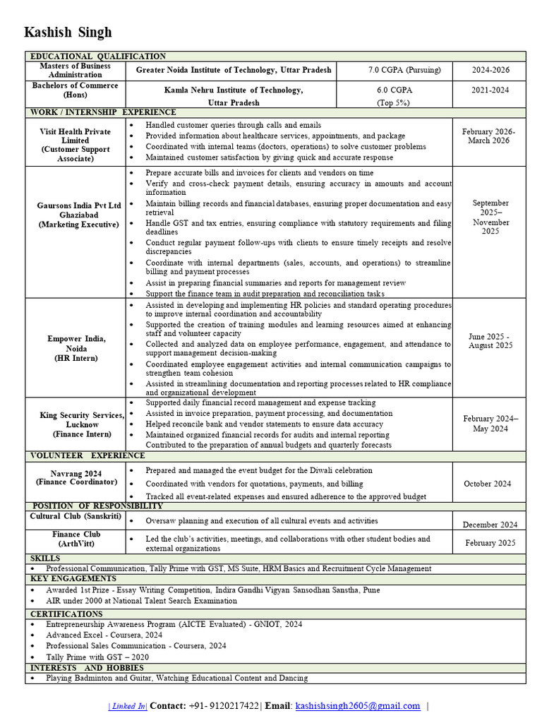 Kashish Singh CV | PDF | Business
