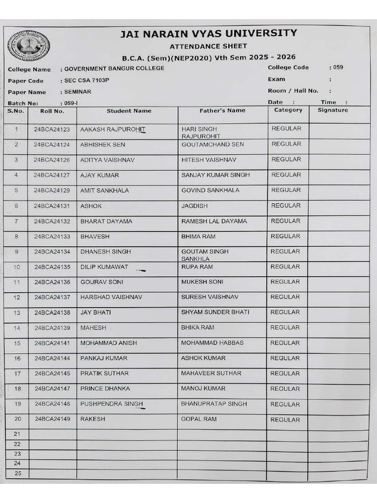 Bca 5th Sem Practical Batch List | PDF