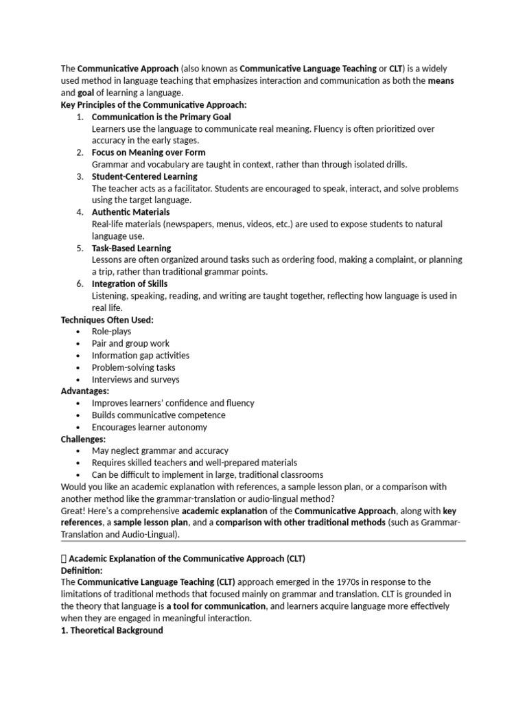The Communicative Approach | PDF | Language Education | Psycholinguistics