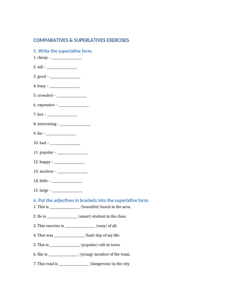 Comparatives Superlatives Exercises | PDF