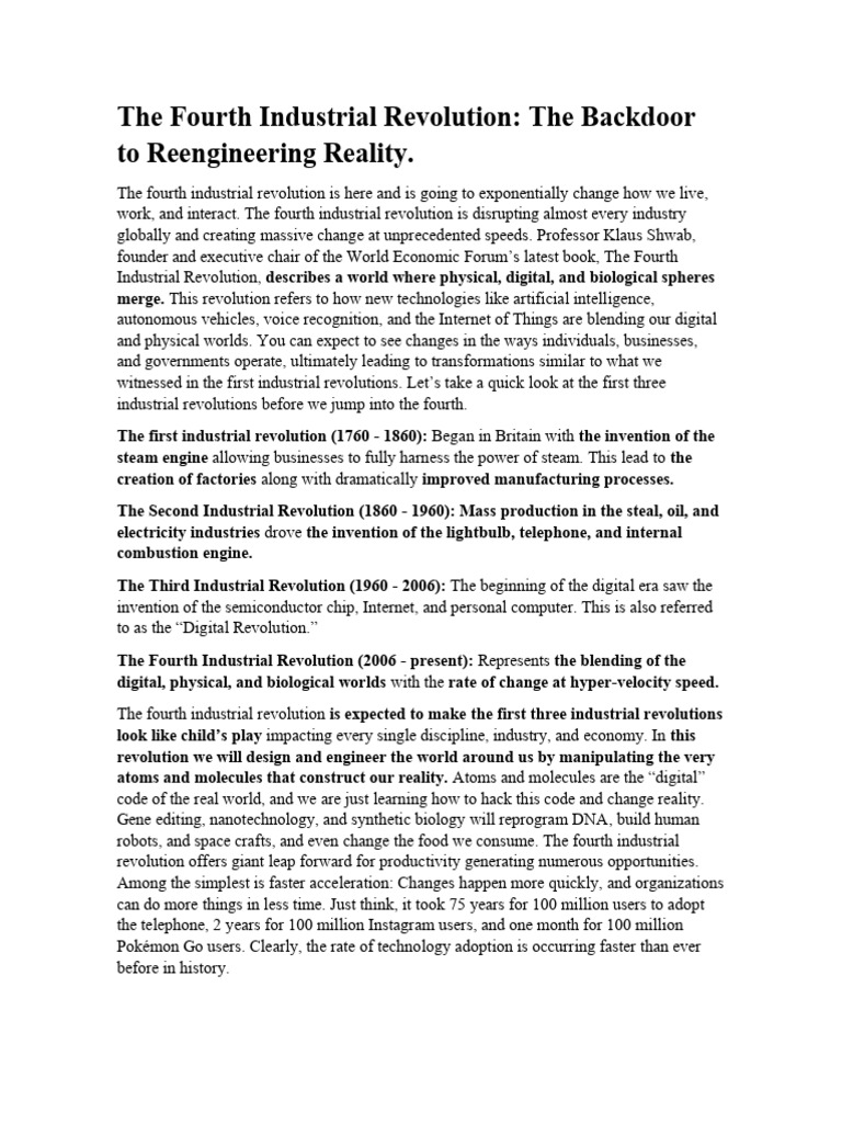 The Fourth Industrial Revolution Student-1 | PDF | Industrial ...