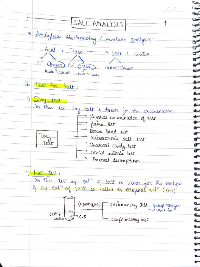 Salt Analysis Notes Dfebd5a1 f4b2 4873 8857 52c999dd8b8f | PDF