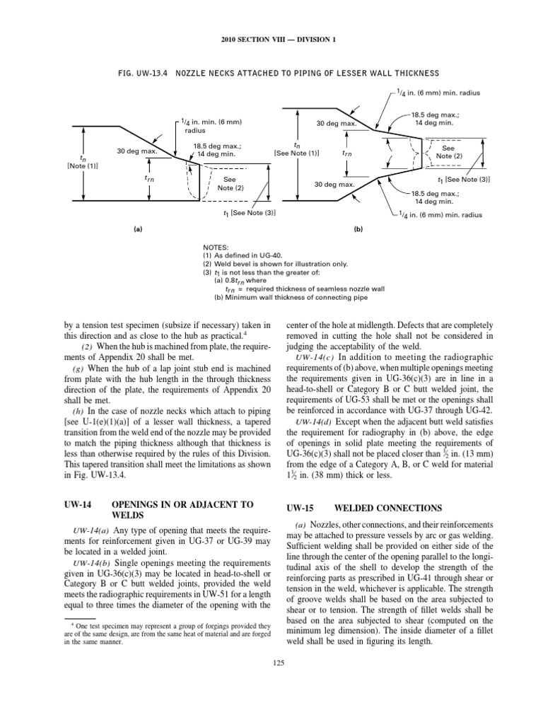 Requirements for Nozzle Necks Attached to Piping of Lesser Wall