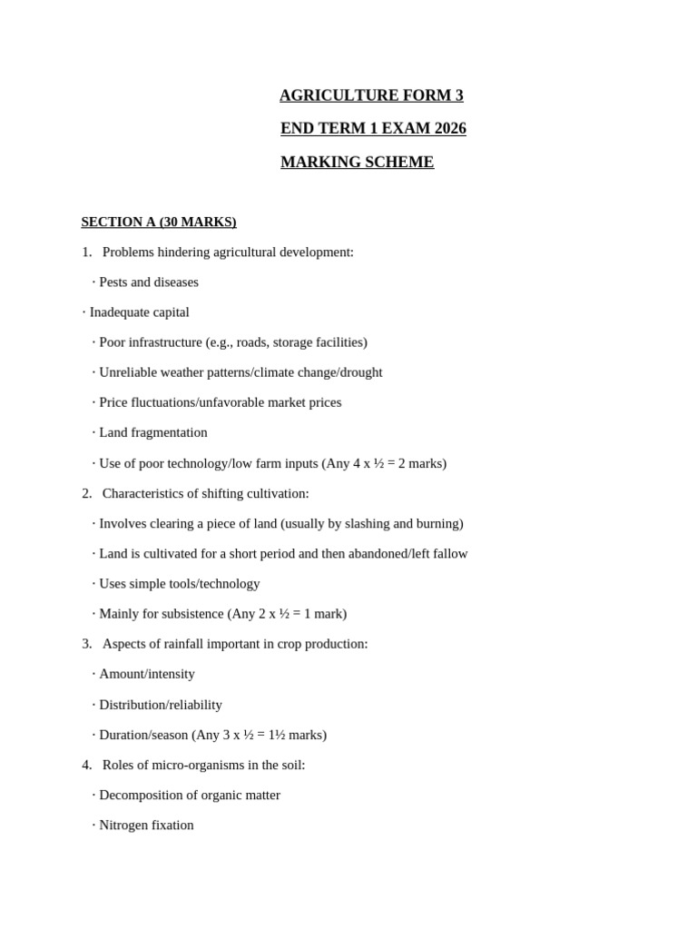 2026 Agriculture f3 End Term 1 Ms Teacher - Co .Ke | PDF | Agriculture ...