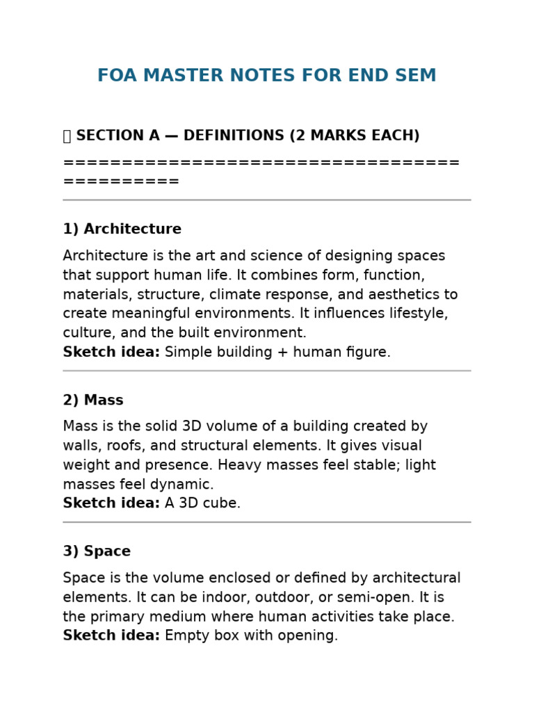 Foa Master Notes For End Sem | PDF | Roof | Ventilation (Architecture)