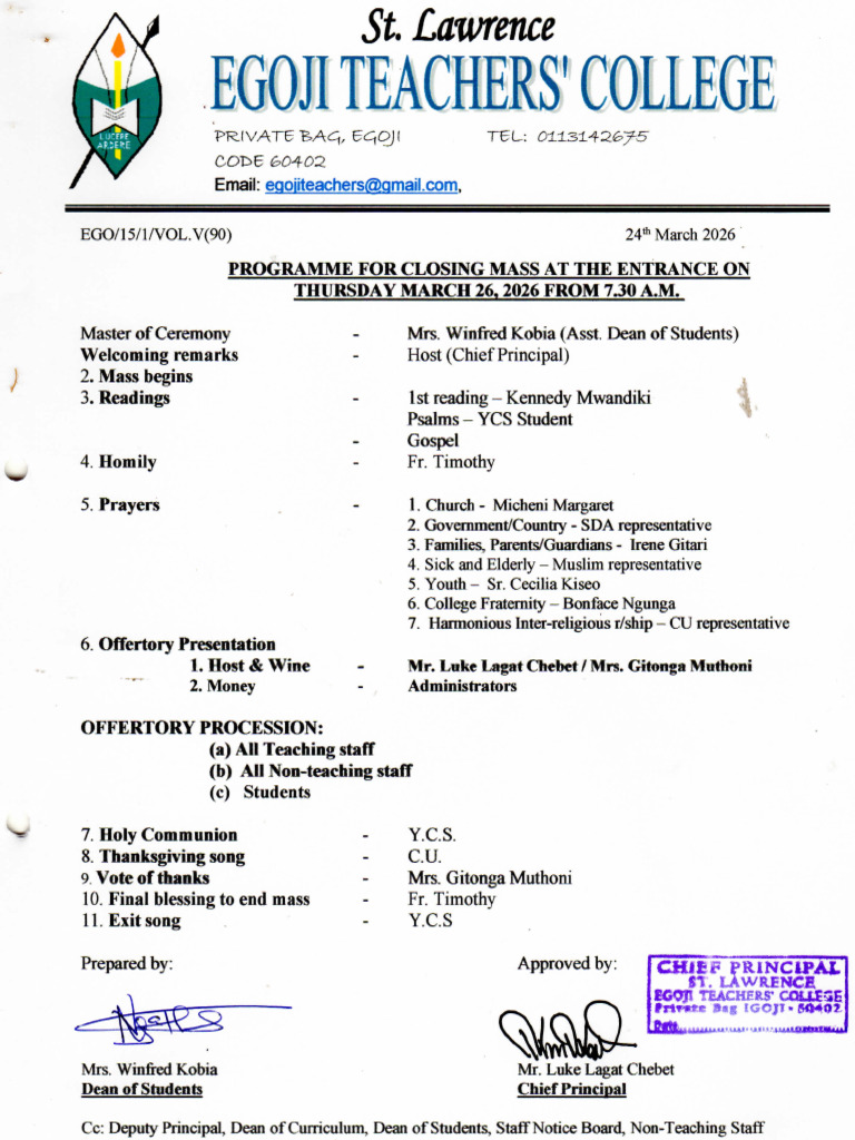Programme For Closing Mass-1 | PDF