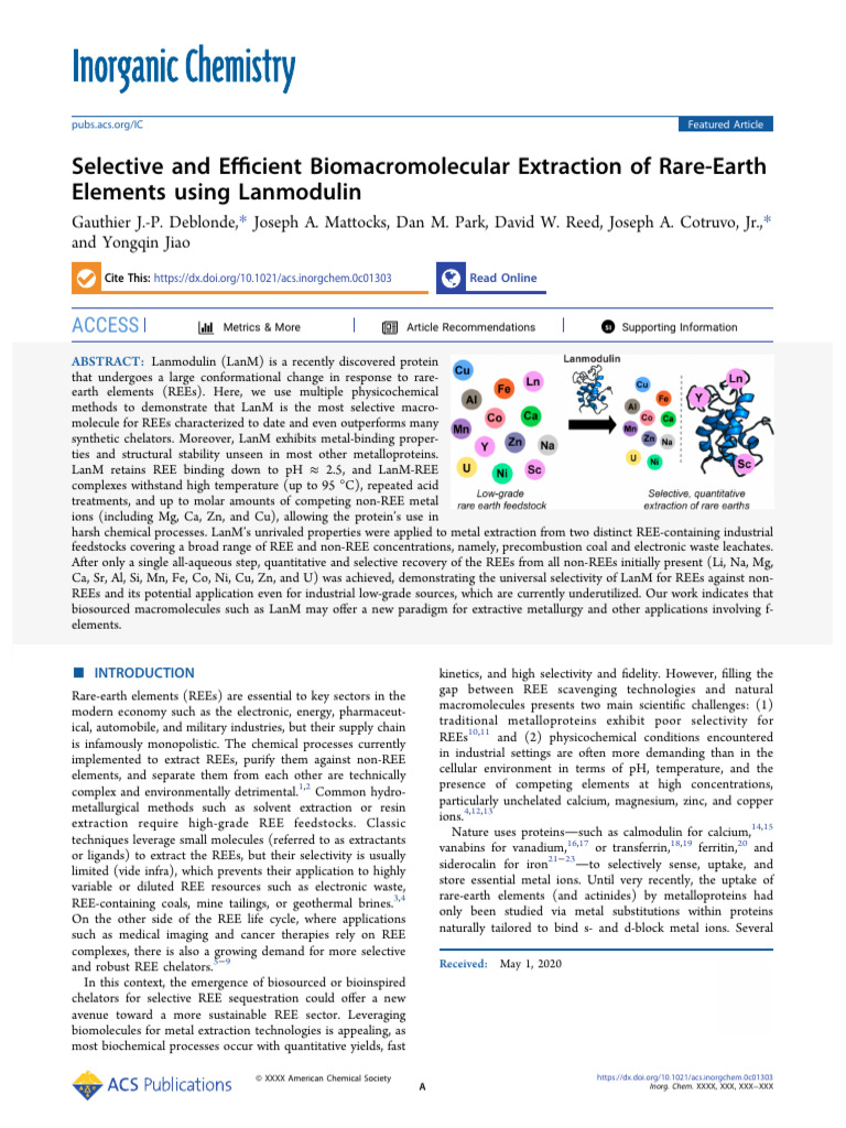 Extraction of REE With Lanmodulin | PDF | Ligand (Biochemistry ...