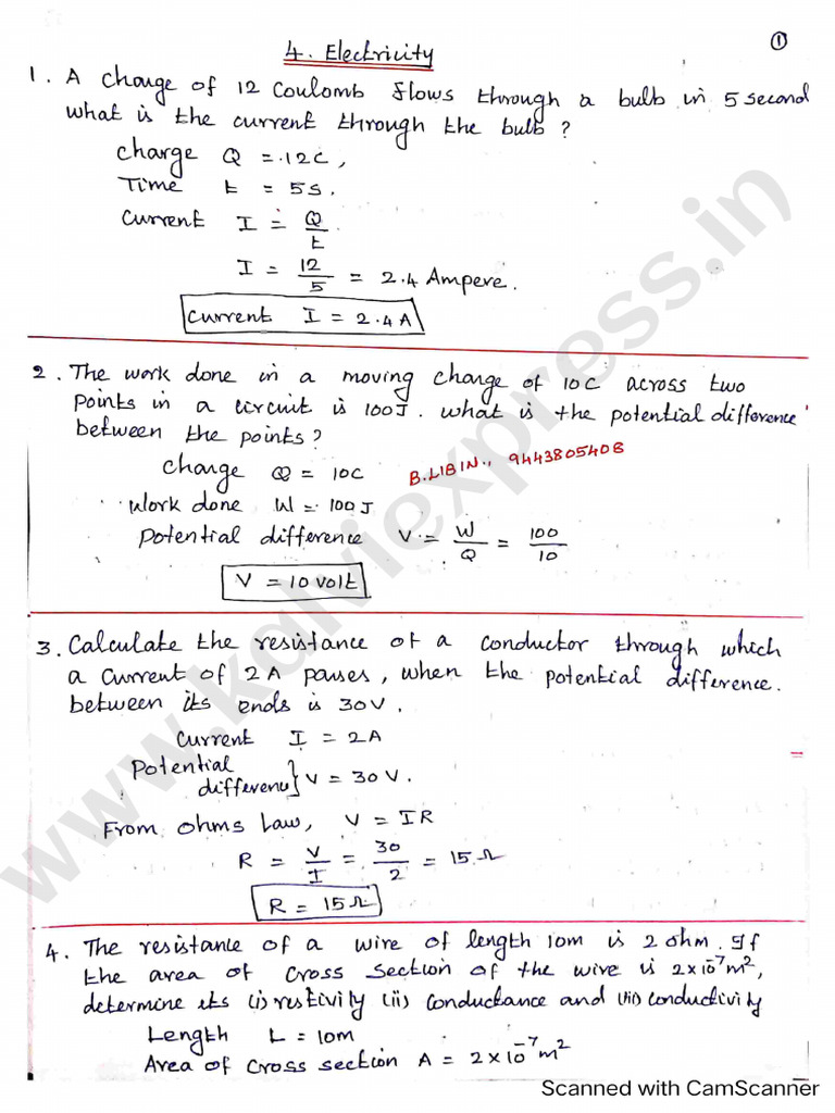 10Th Science Problems and Solutions ELECTRICITY | PDF