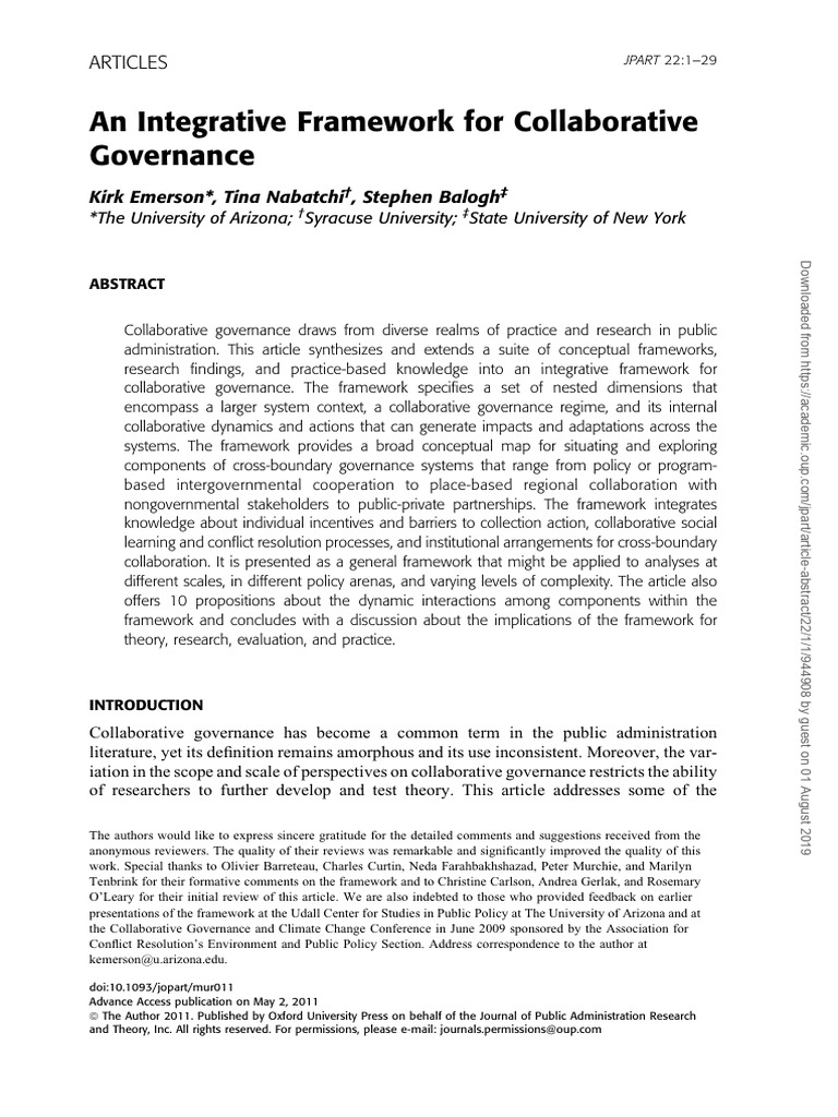 An Integrative Framework For Collaborative Governance | PDF ...