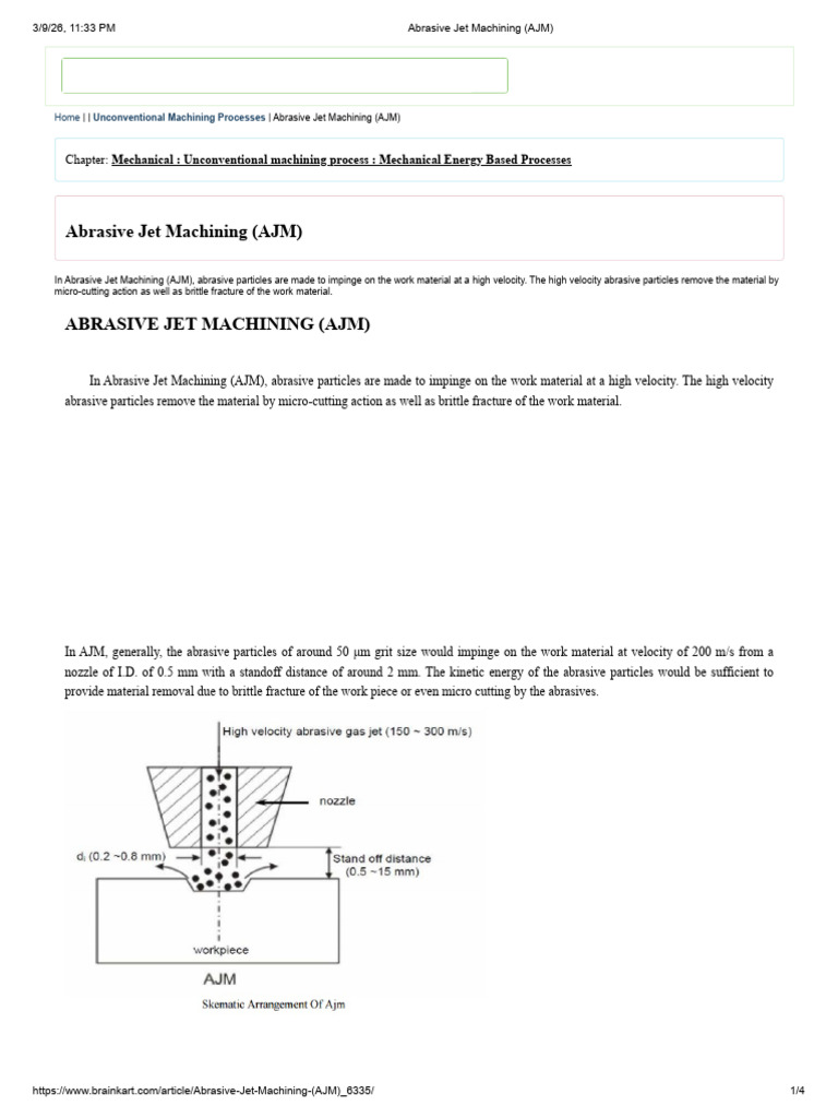 Abrasive Jet Machining (AJM) | PDF