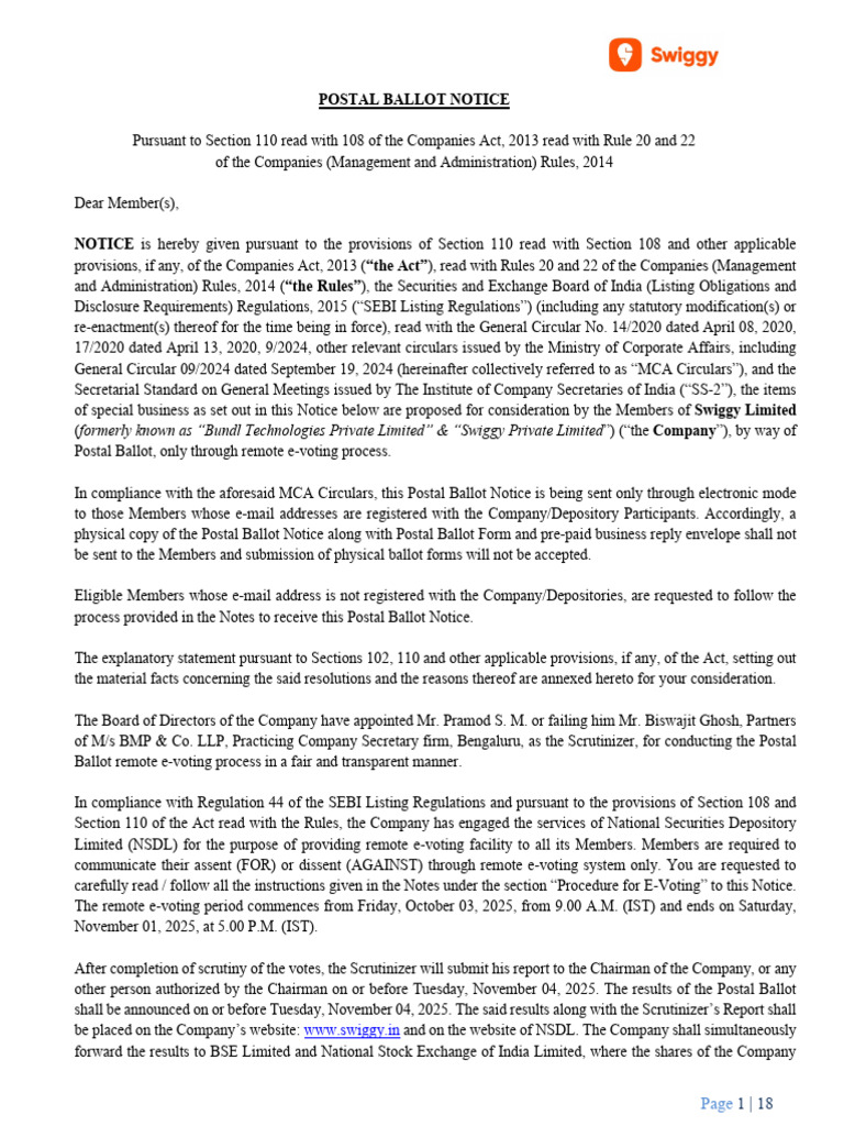Postal Ballot Notice | PDF | Login | Electronic Voting