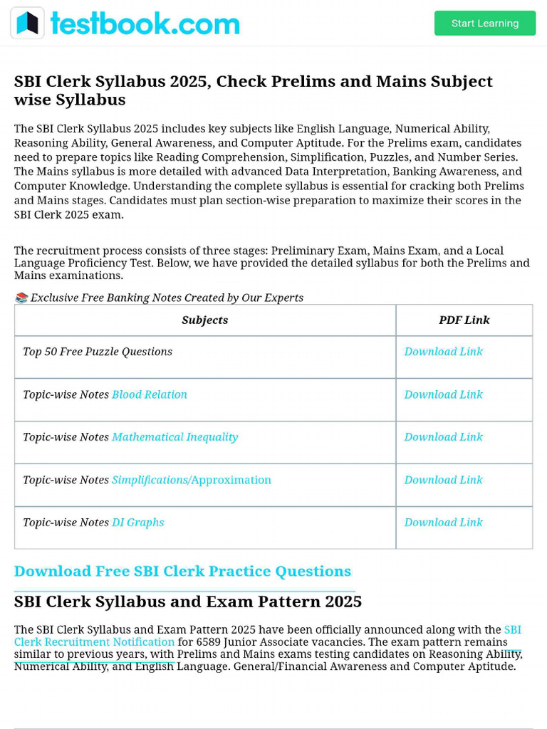 SBI Clerk Syllabus 2025, Check Prelims and Mains Subject Wise Syllabus ...