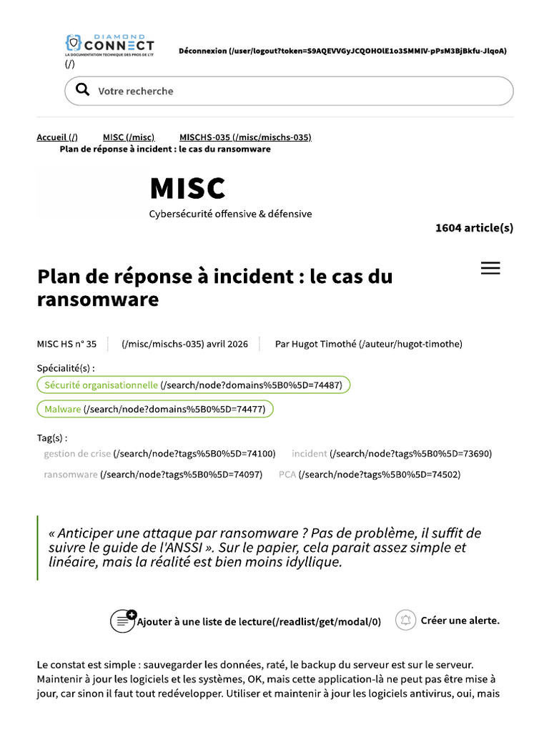 MISC - Avril HS - Plan Réponse Incident | PDF