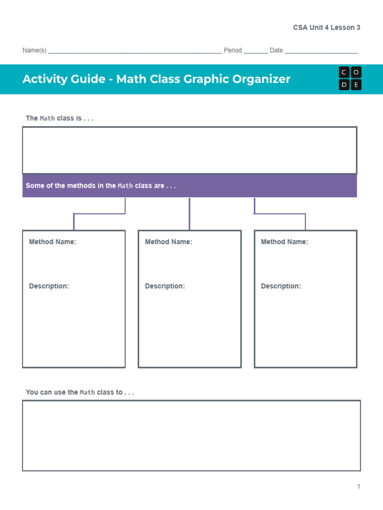 CSA U4L3 Math Class Graphic Organizer | PDF