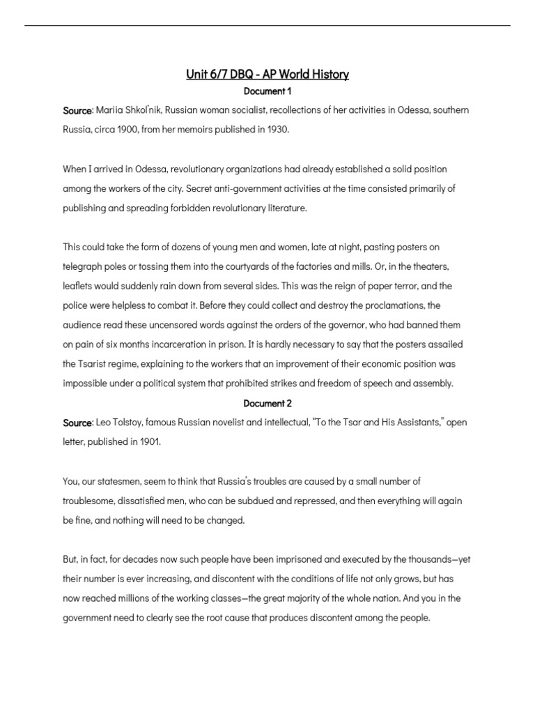 Fall 2023 Unit 6 7 DBQ AP World History B | PDF
