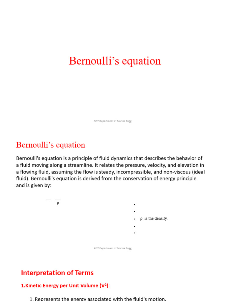 07 Bernoulli's Equation | PDF | Fluid Dynamics | Pressure