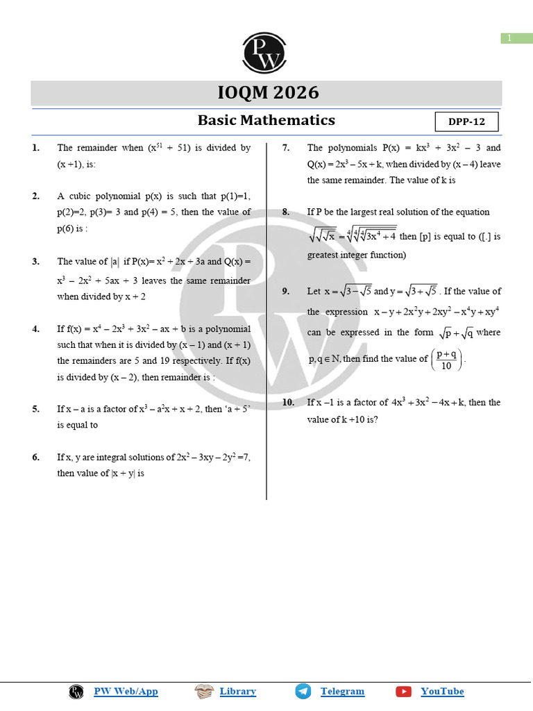 DPP12 | PDF | Polynomial | Discrete Mathematics
