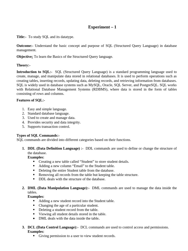 Exp 1,2,3 Dbms MP | PDF | Sql | Databases