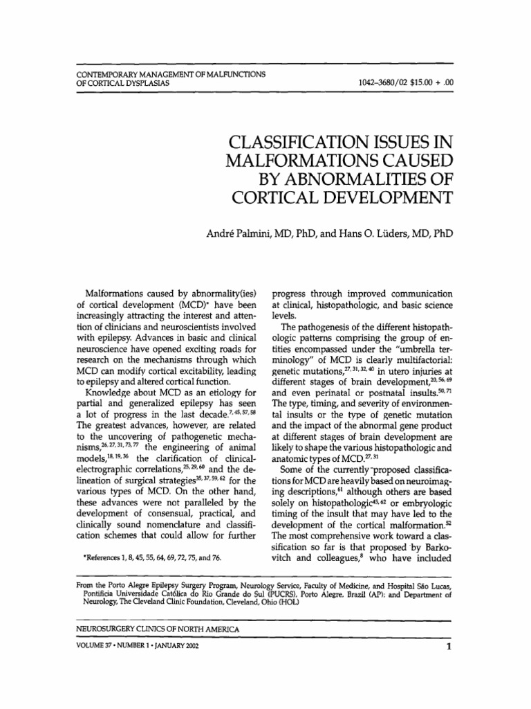 Classification Issues in Malformations Caused by Abnormalities of ...