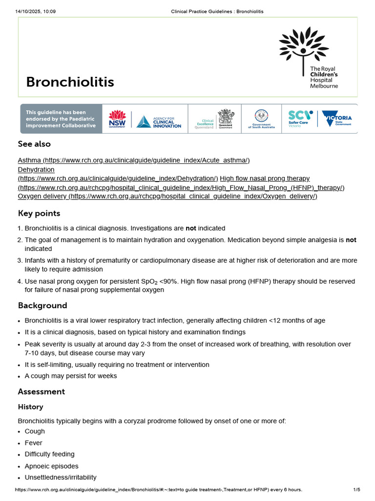 Clinical Practice Guidelines - Bronchiolitis | PDF | Pediatrics ...