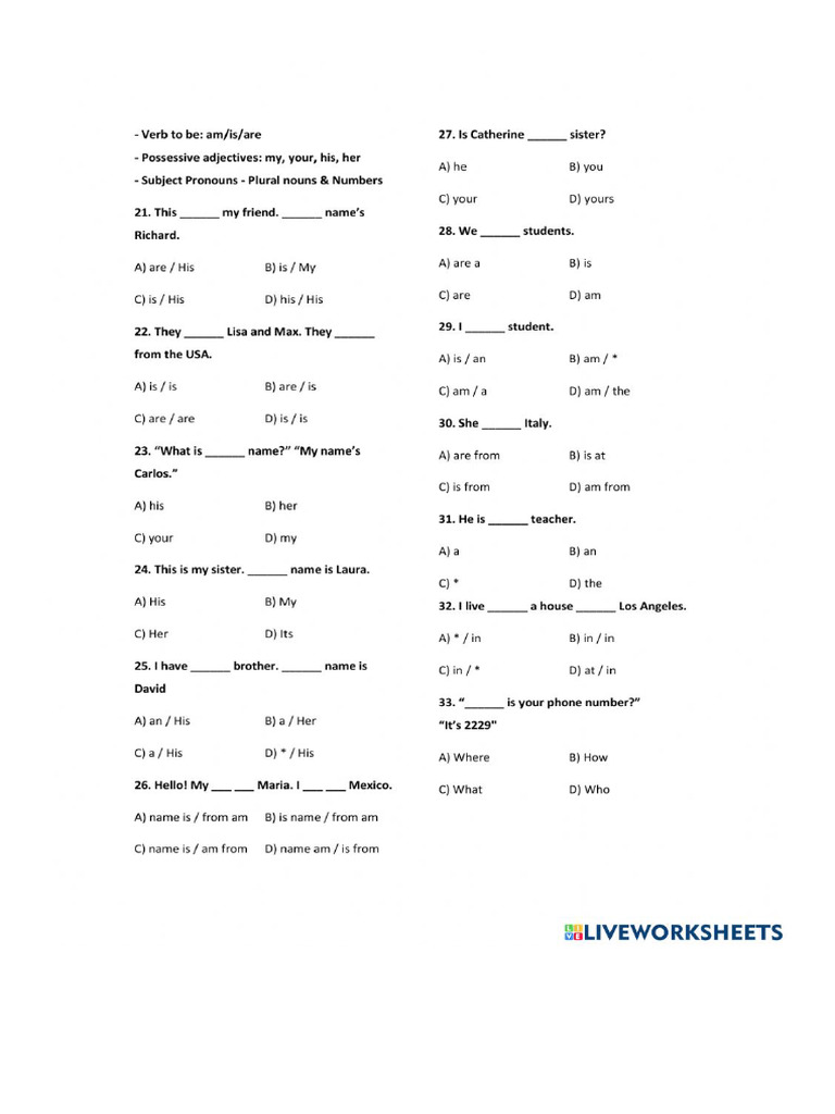 To Be - Exercise List | PDF