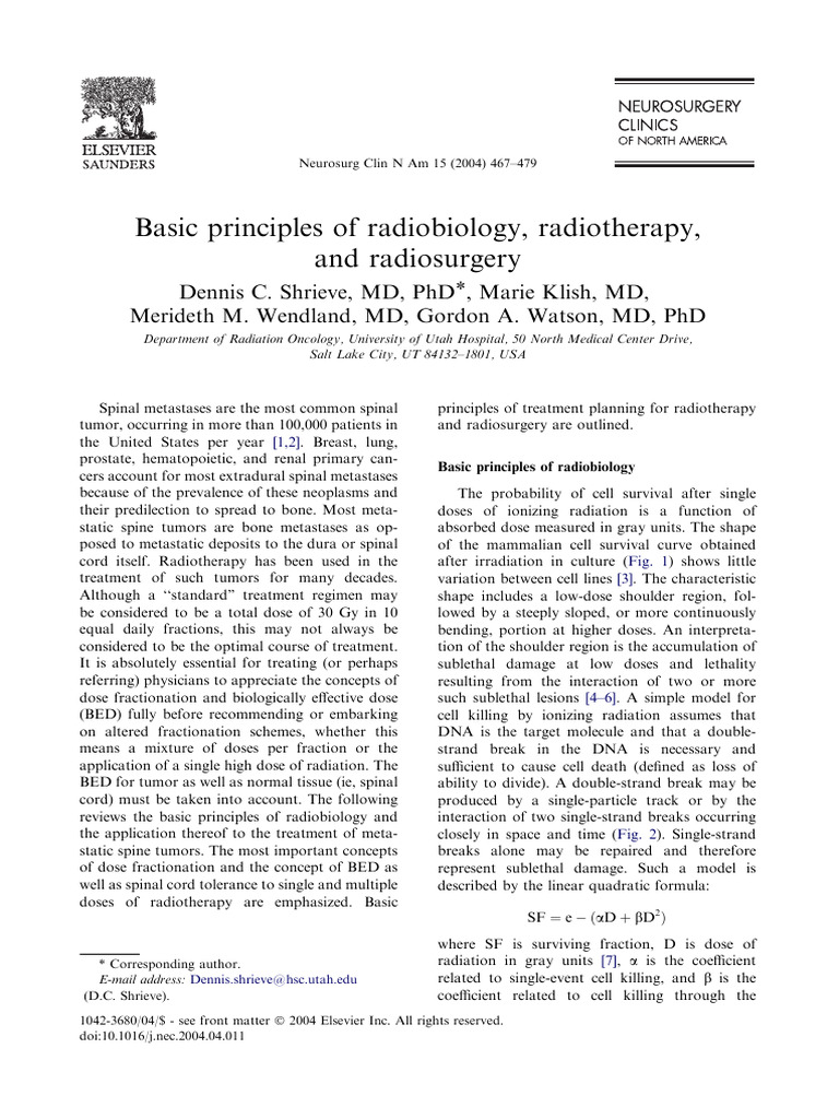 Basic Principles of Radiobiology, Radiotherapy, and Radiosurgery | PDF ...