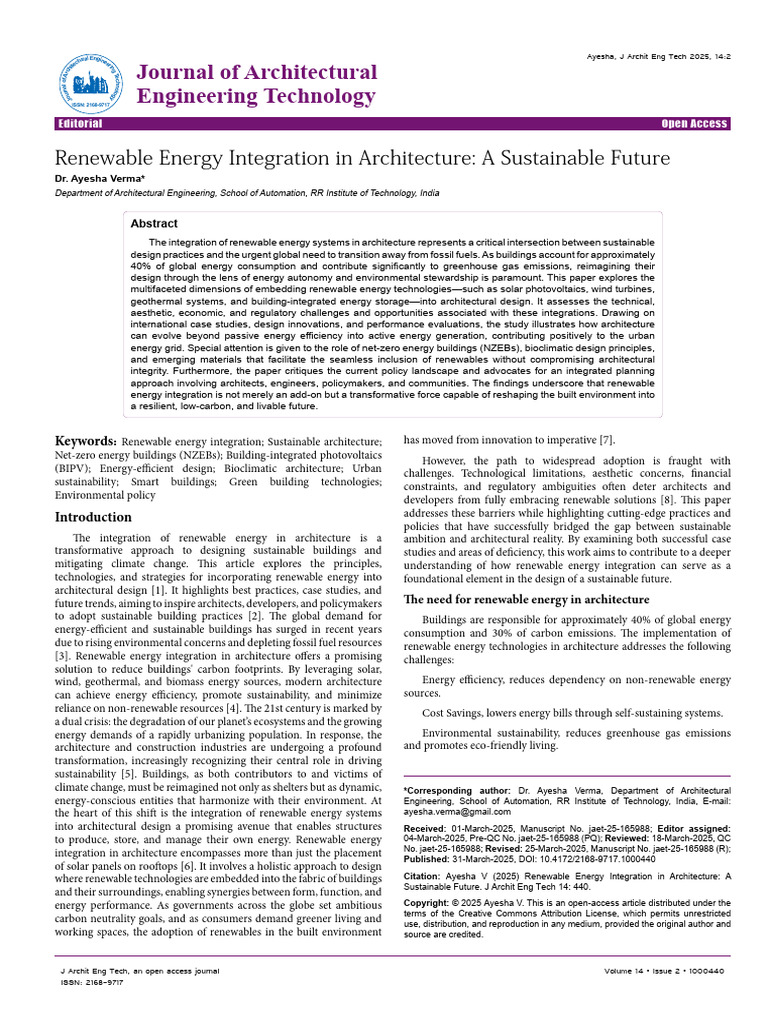 Renewable Energy Integration in Architecture A Sustainable Future | PDF ...