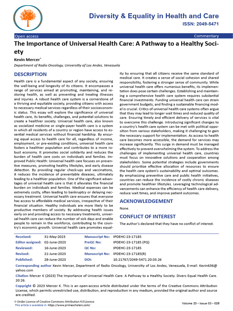 The Importance of Universal Health Care A Pathway To A Healthy Society ...