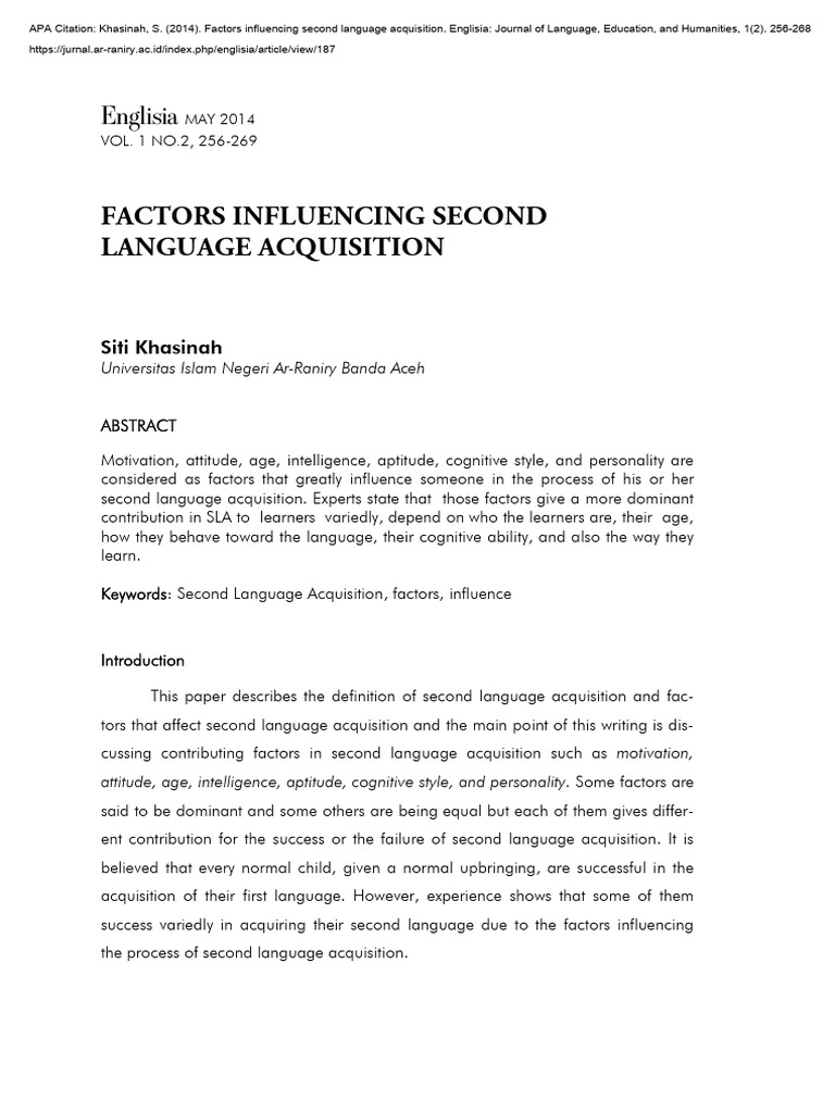 Khsinah, S. (2014) - Factors Influencing SLA | PDF | Second Language ...