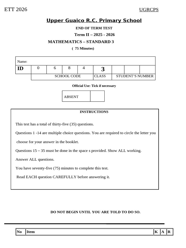 Std. 3 Maths Test Term 2 | PDF