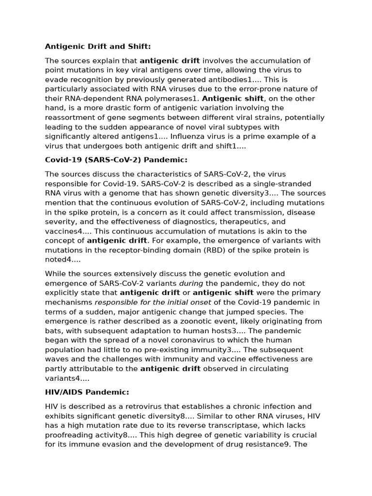 Antigenic Drift and Shift | PDF | Hiv | Virus