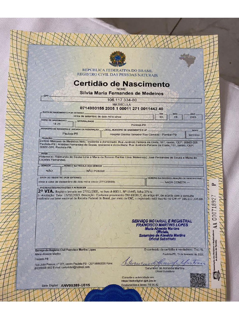 Certidão de Nascimento | PDF