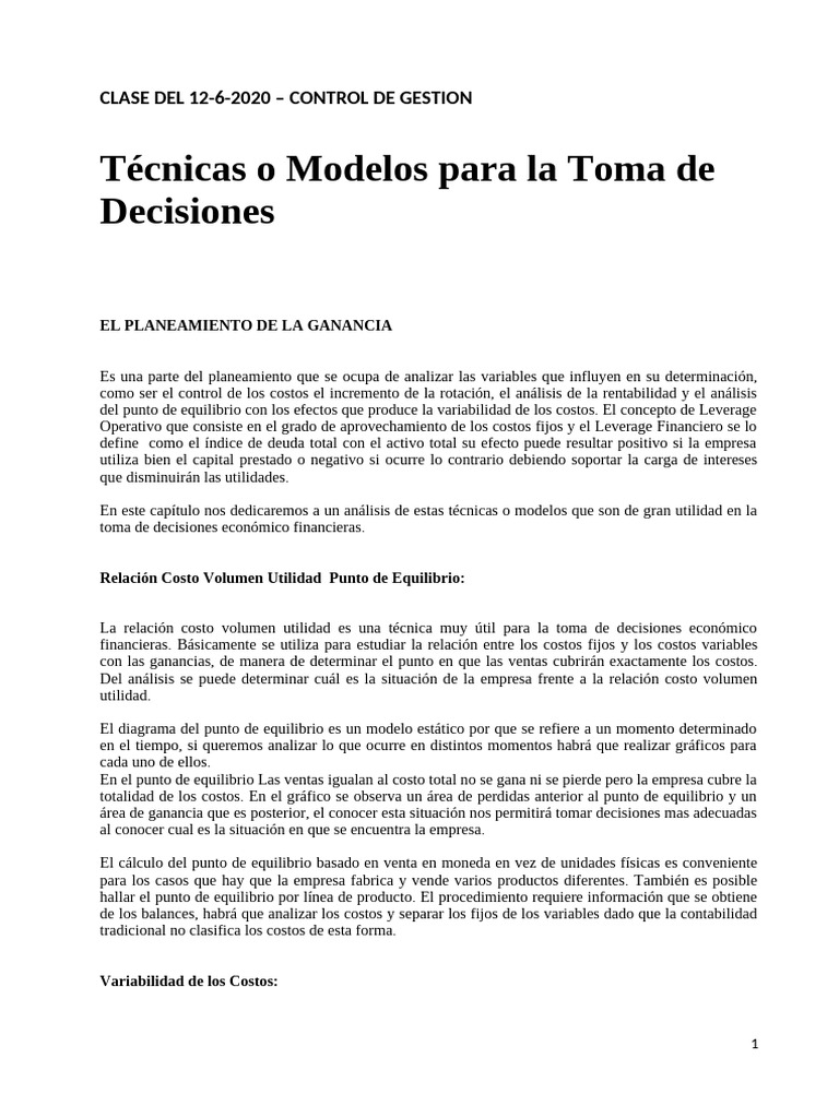 Tecnicas o Modelos para La Toma de Decisiones | PDF