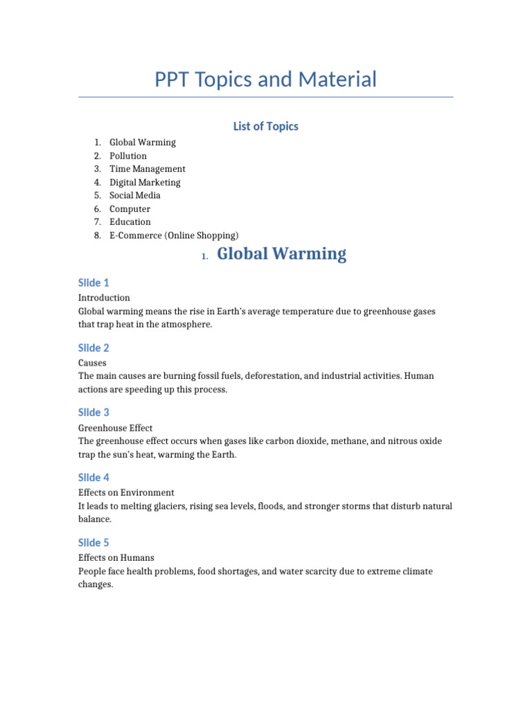 Topics Material | PDF | Climate Change | Pollution